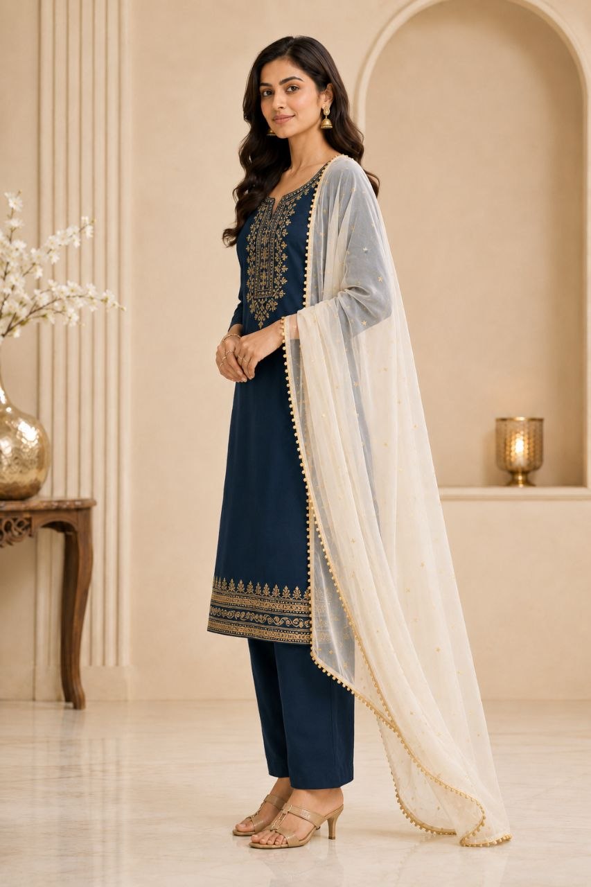 Raaya Closet | Designer Taffeta Silk Kurti Set with Tissue Dupatta