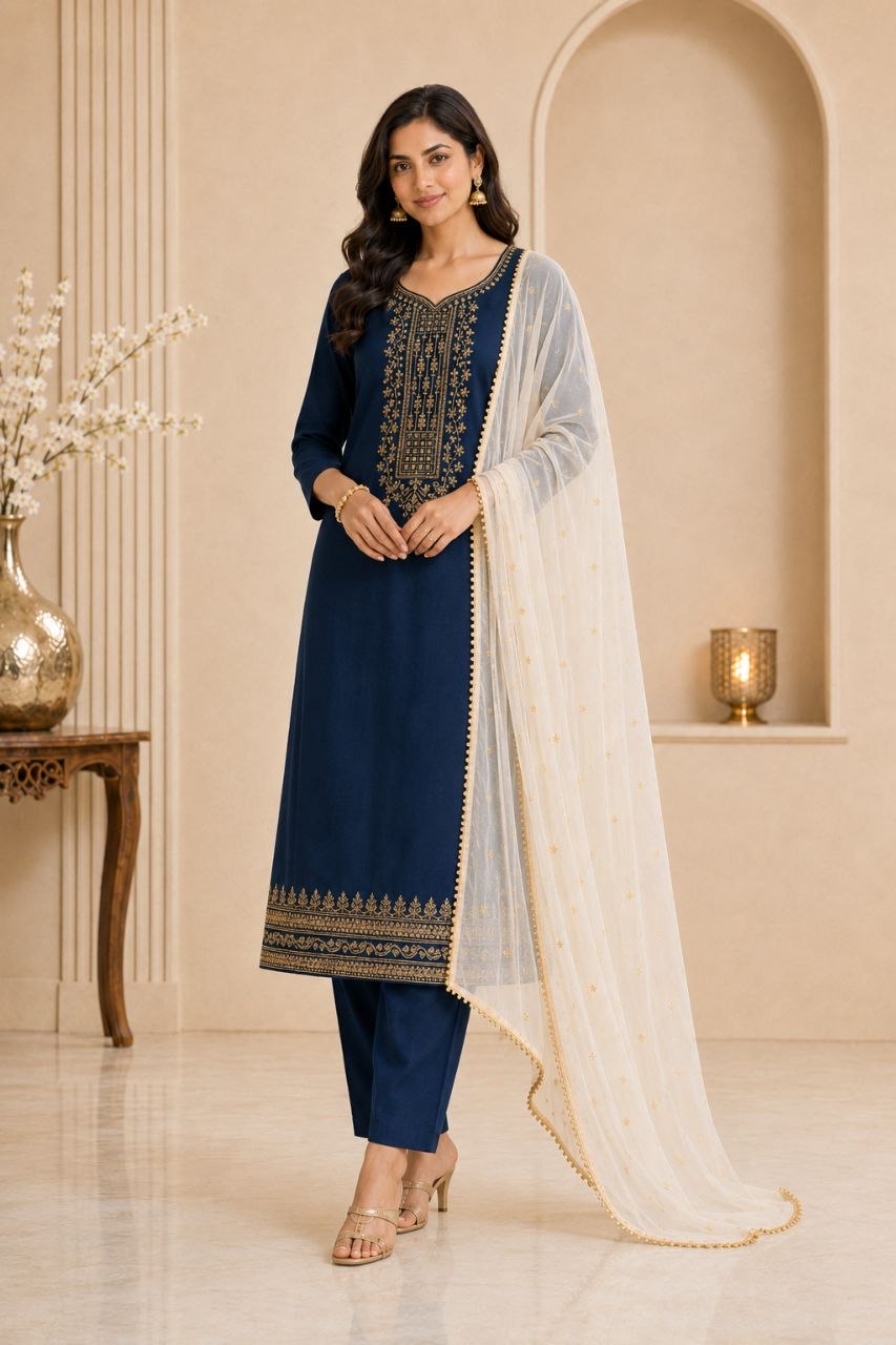 Raaya Closet | Designer Taffeta Silk Kurti Set with Tissue Dupatta