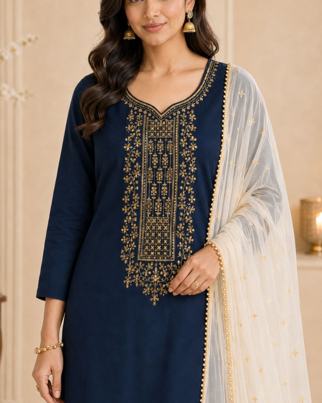Raaya Closet | Designer Taffeta Silk Kurti Set with Tissue Dupatta