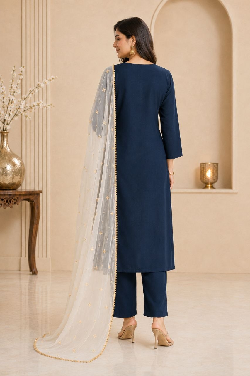 Raaya Closet | Designer Taffeta Silk Kurti Set with Tissue Dupatta