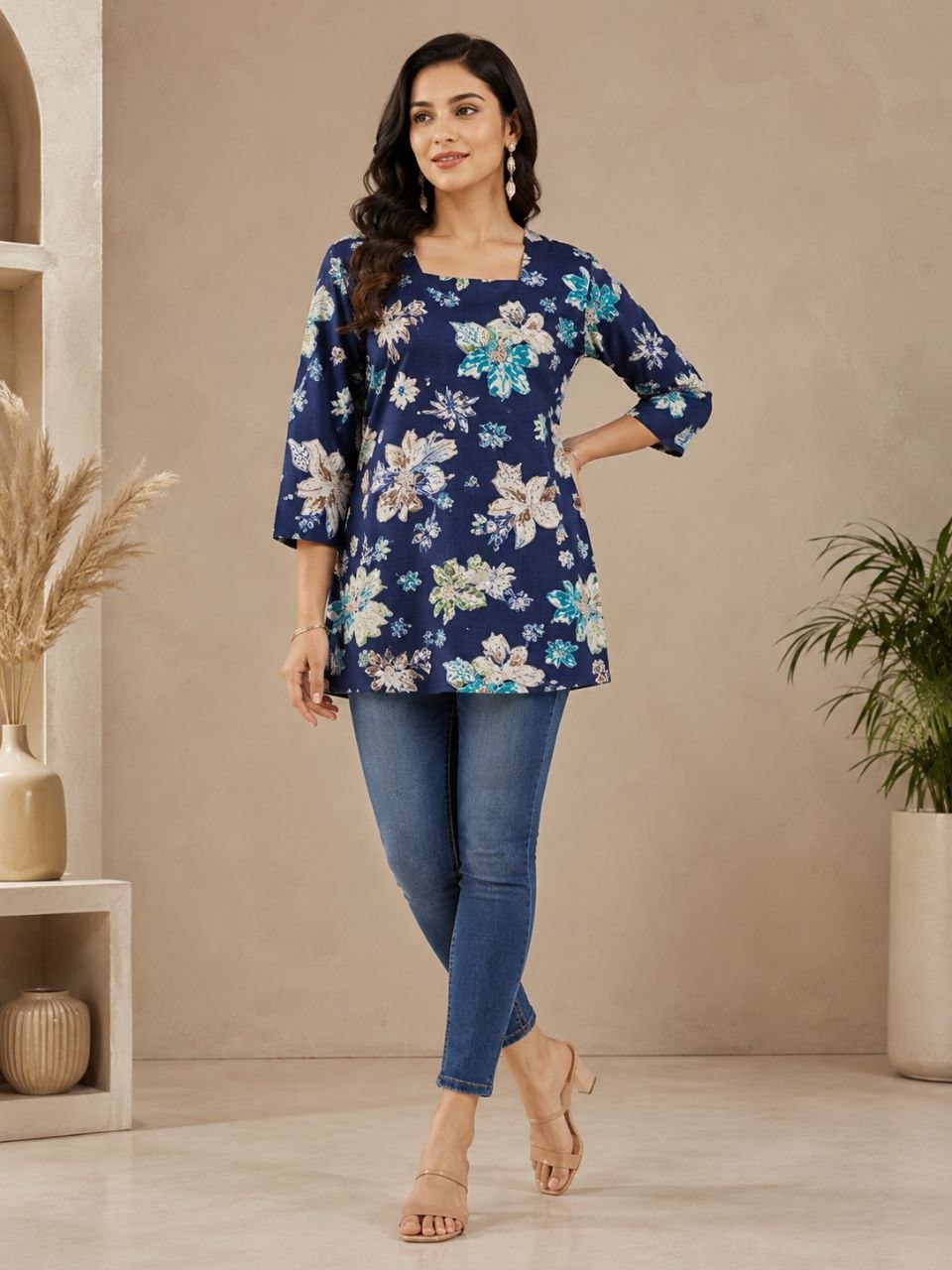 Raaya Closet Heritage Couture – Women's Blue Floral Mill Print Tunic