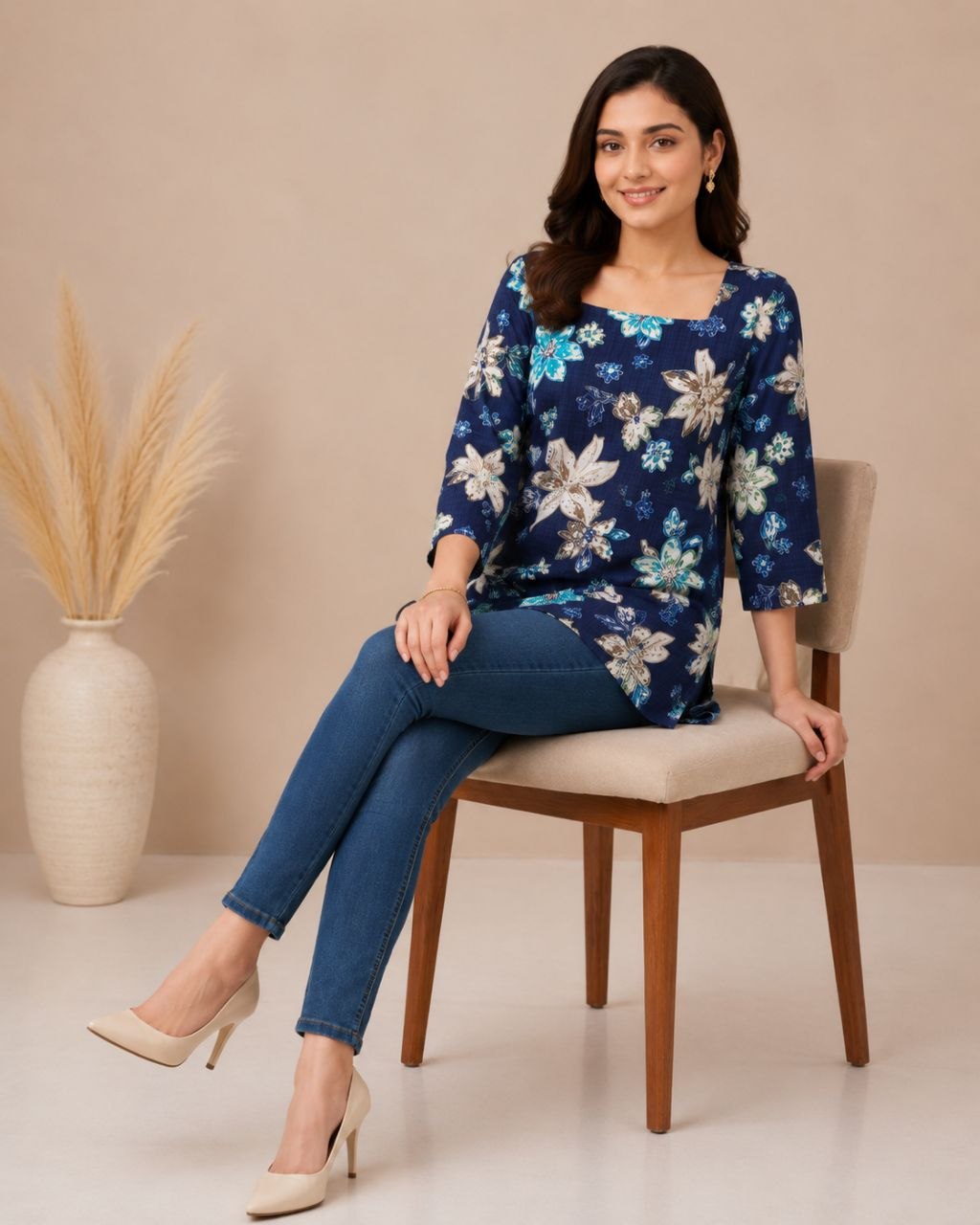 Raaya Closet Heritage Couture – Women's Blue Floral Mill Print Tunic