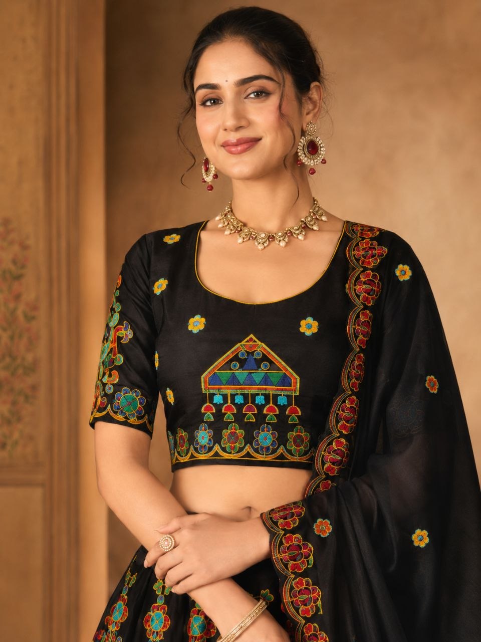 Raaya Closet Heritage Couture – Women's Black Embroidered Chinon Lehenga Choli with Dupatta